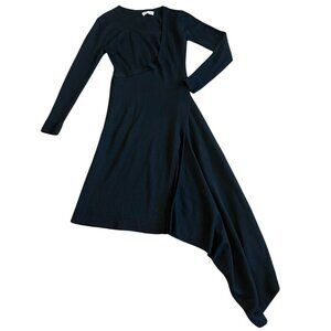 Monse Black Sweater Dress Asymmetrical Fine Merino Wool Rare Stretch Size Medium